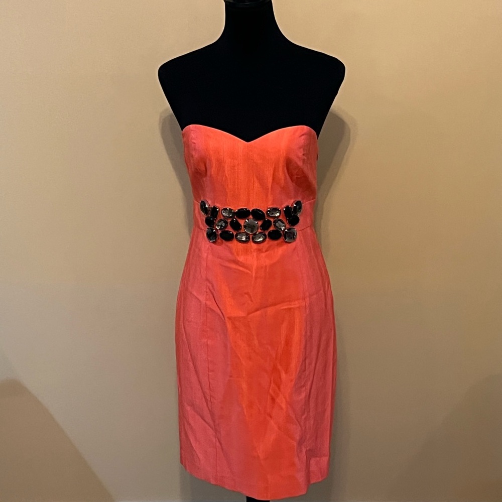 Tibi Orange Strapless Sheath Cocktail Dress